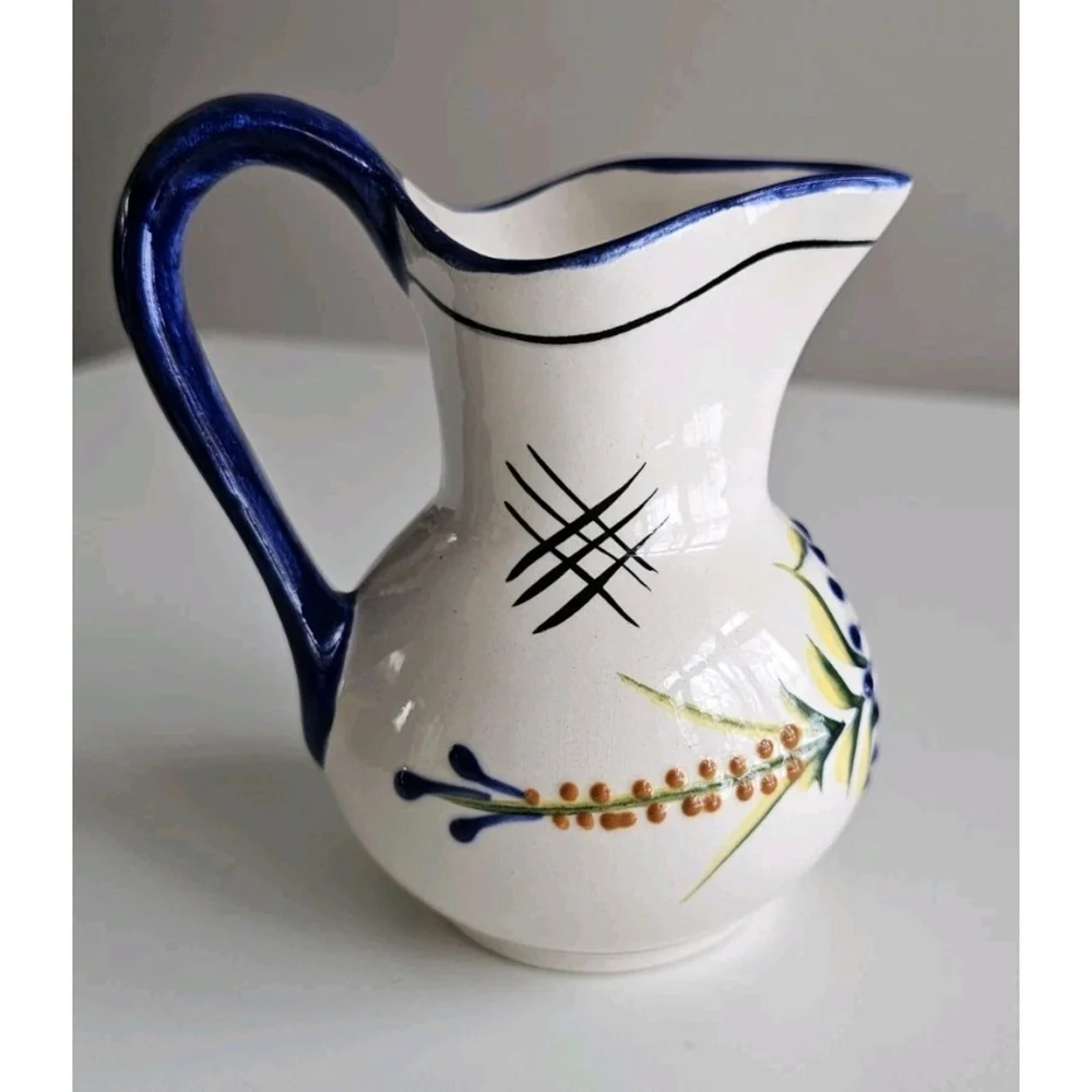 Mexican Ceramic Floral Pitcher | Hand Applied Raised Slip | Signed H Mex Acosta